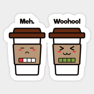 Meh. Woohoo! | Coffee Cup Friends | Charging | Low High Battery | Cute Kawaii | Black Sticker